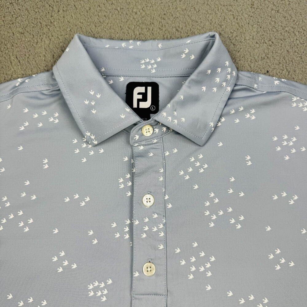 FOOTJOY Shirt Mens Large Gray White Graphic Birds Birdies Golf Polo Performance